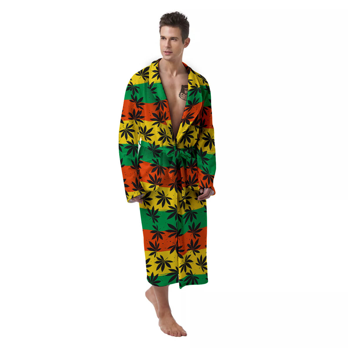 Reggae Hemp Leaves Classic Print Pattern Men's Robe-grizzshop