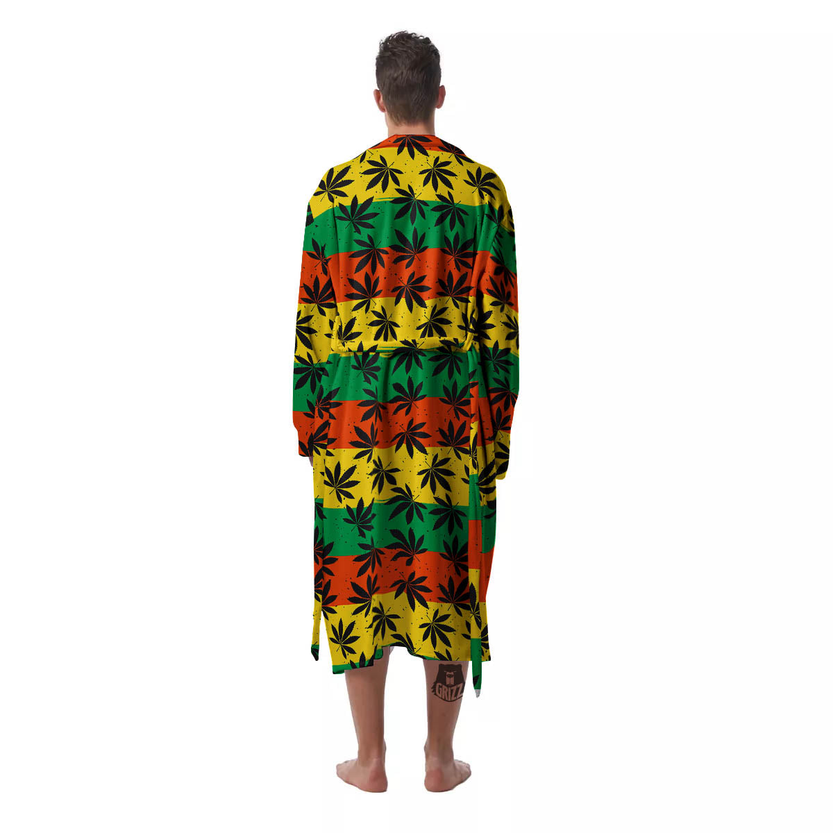 Reggae Hemp Leaves Classic Print Pattern Men's Robe-grizzshop