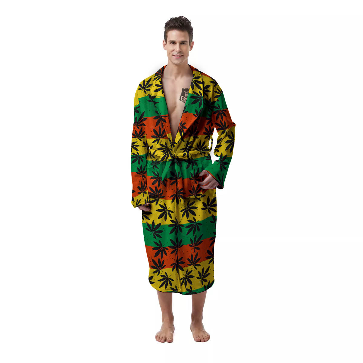 Reggae Hemp Leaves Classic Print Pattern Men's Robe-grizzshop