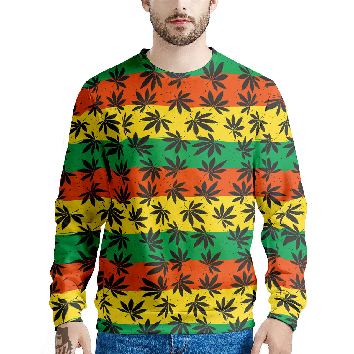 Reggae Hemp Leaves Classic Print Pattern Men's Sweatshirt-grizzshop