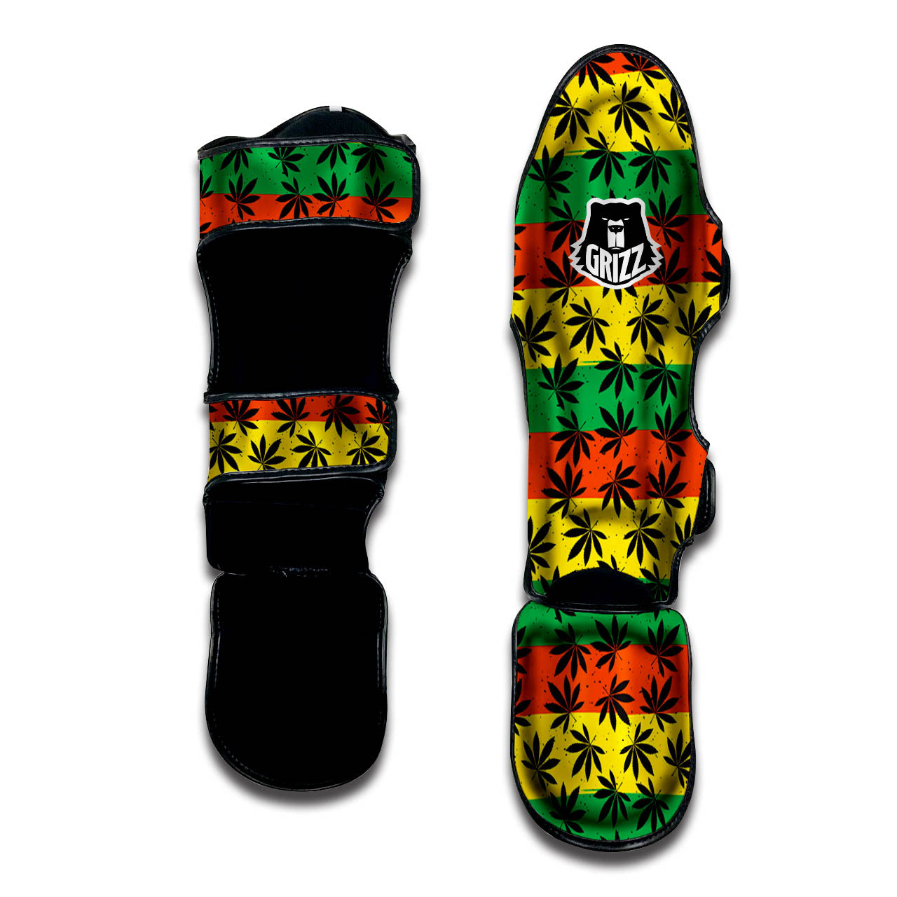 Reggae Hemp Leaves Classic Print Pattern Muay Thai Shin Guards-grizzshop