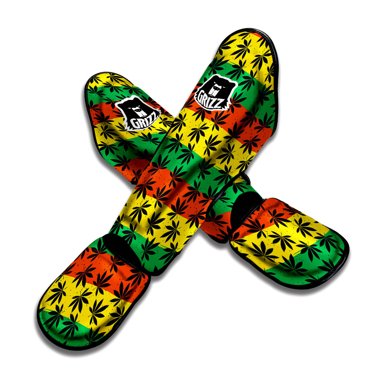 Reggae Hemp Leaves Classic Print Pattern Muay Thai Shin Guards-grizzshop