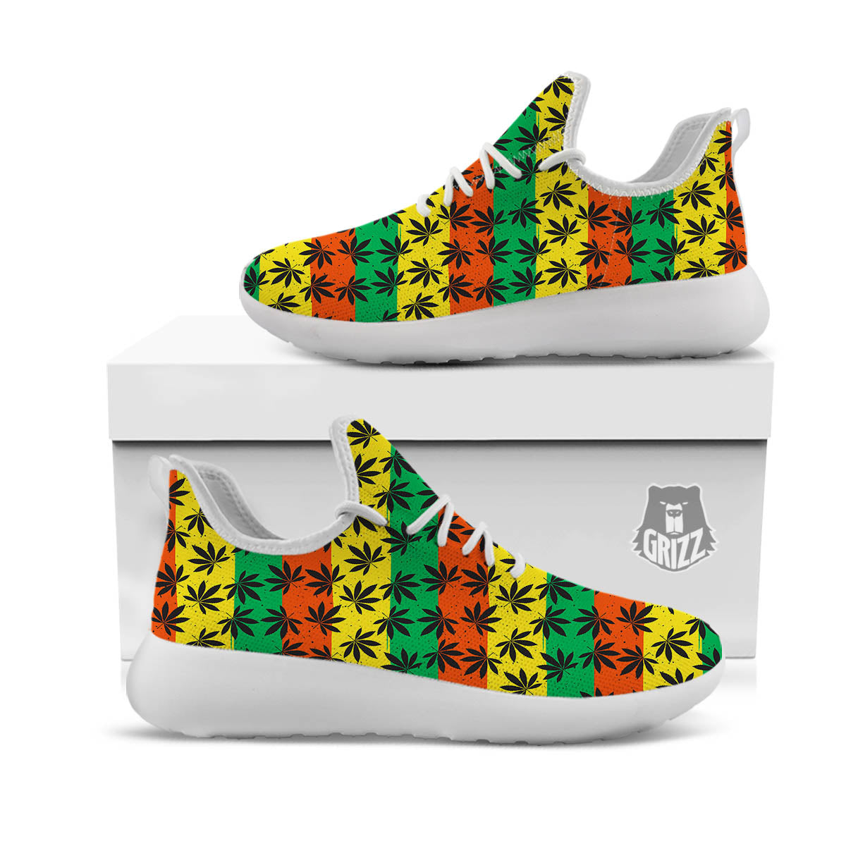 Reggae Hemp Leaves Classic Print Pattern White Athletic Shoes-grizzshop