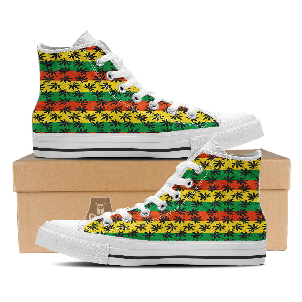 Reggae Hemp Leaves Classic Print Pattern White High Top Shoes-grizzshop