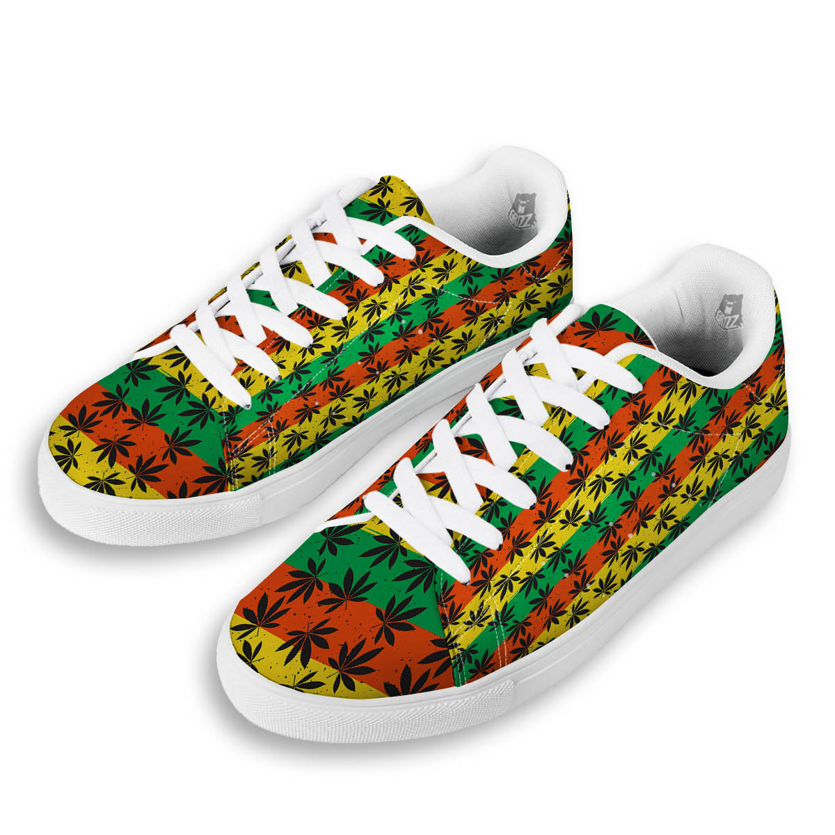 Reggae Hemp Leaves Classic Print Pattern White Low Top Sneakers-grizzshop