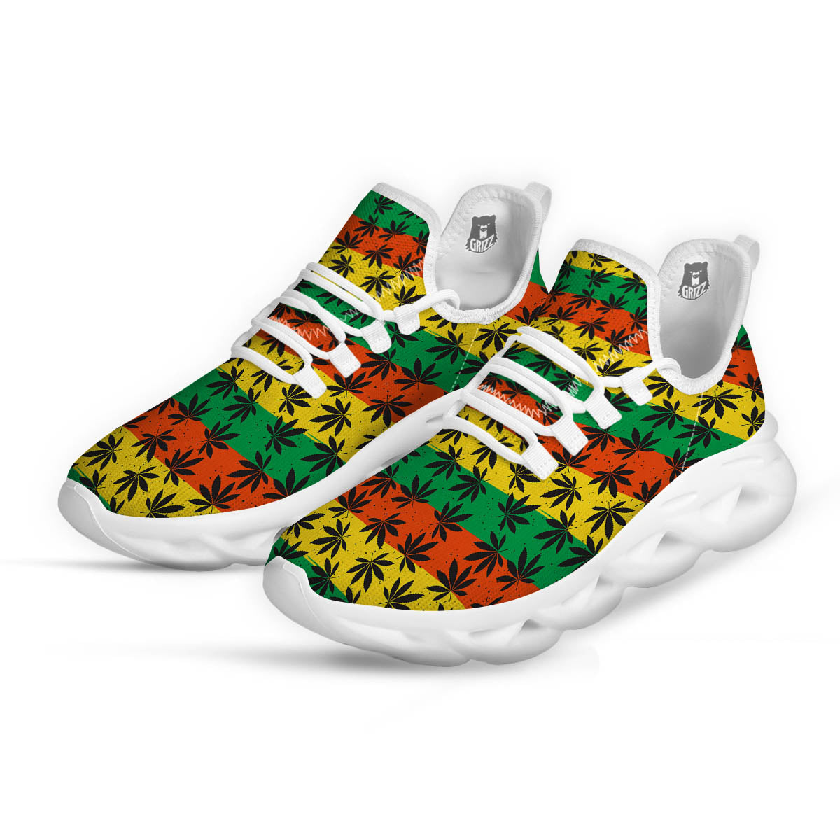 Reggae Hemp Leaves Classic Print Pattern White Running Shoes-grizzshop