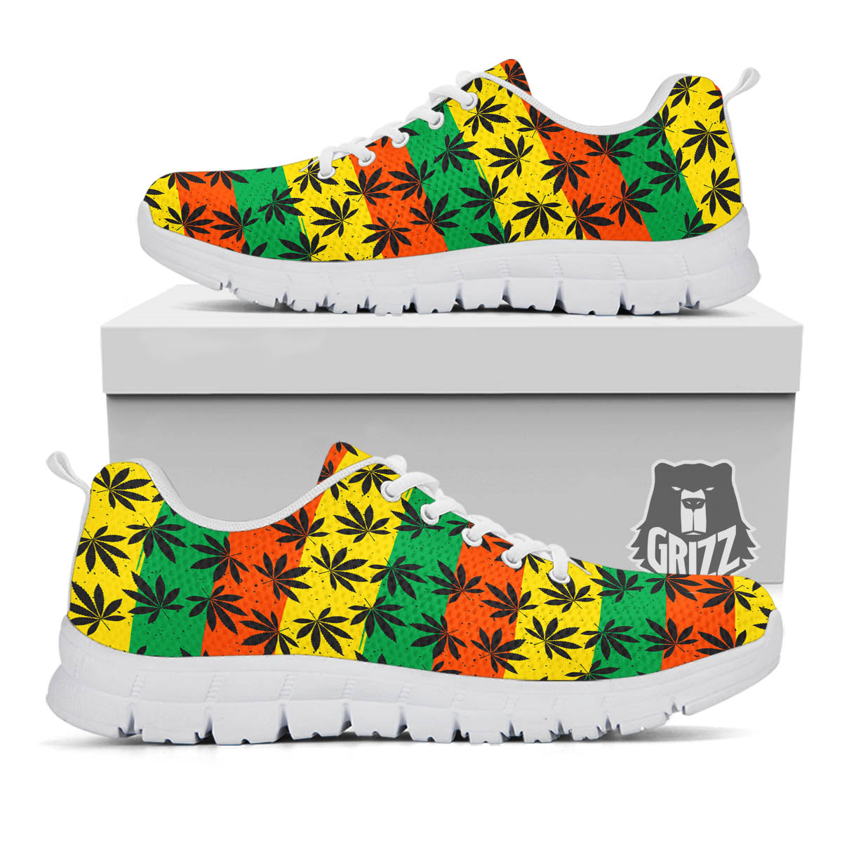 Reggae Hemp Leaves Classic Print Pattern White Sneaker-grizzshop