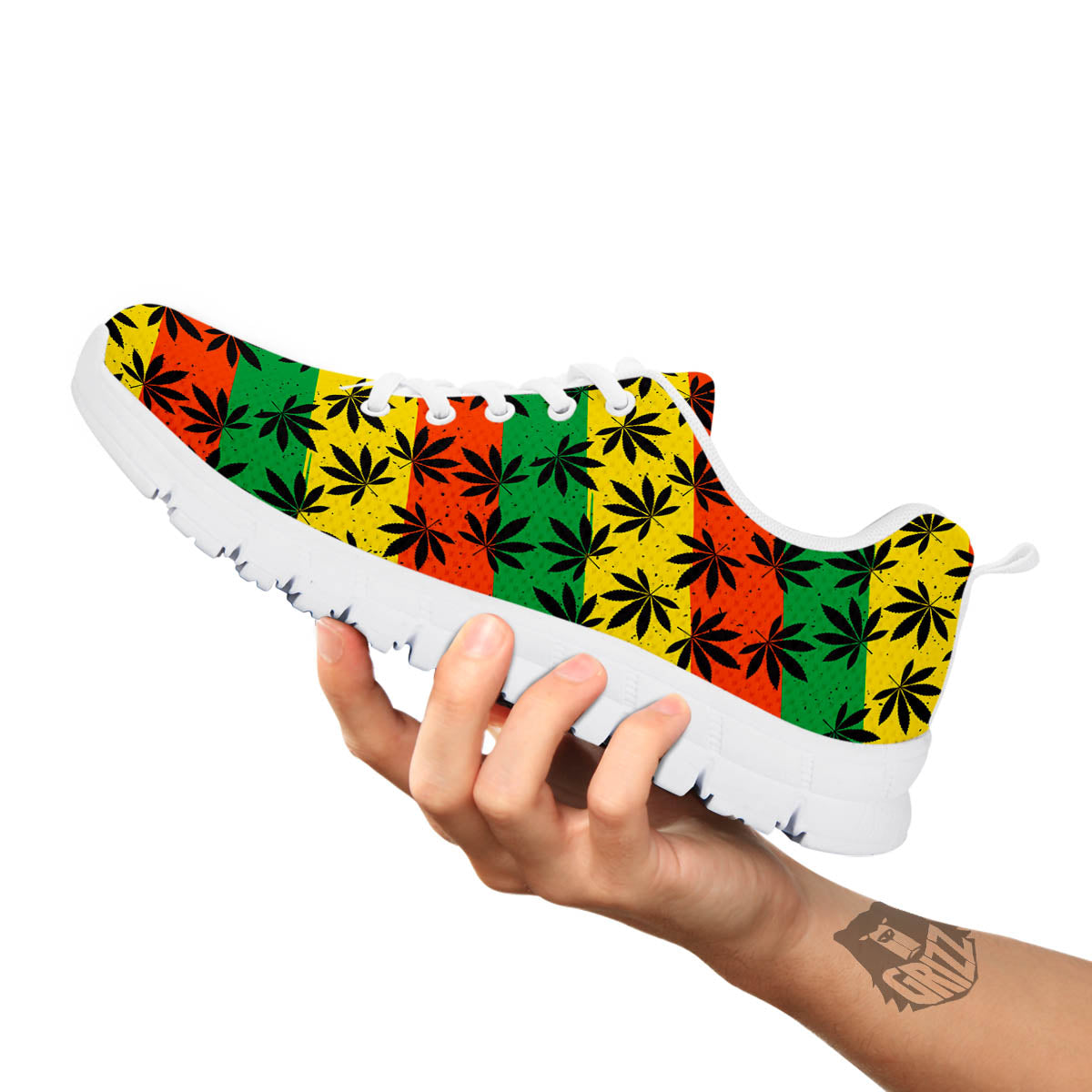 Reggae Hemp Leaves Classic Print Pattern White Sneaker-grizzshop