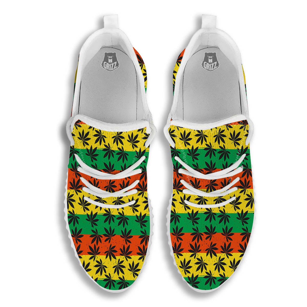 Reggae Hemp Leaves Classic Print Pattern White Walking Shoes-grizzshop