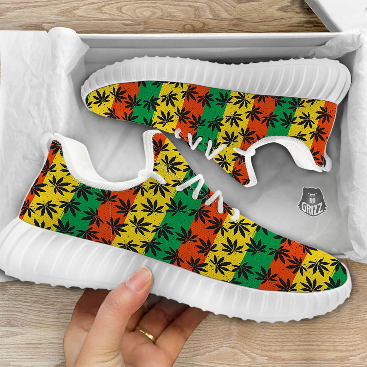 Reggae Hemp Leaves Classic Print Pattern White Walking Shoes-grizzshop