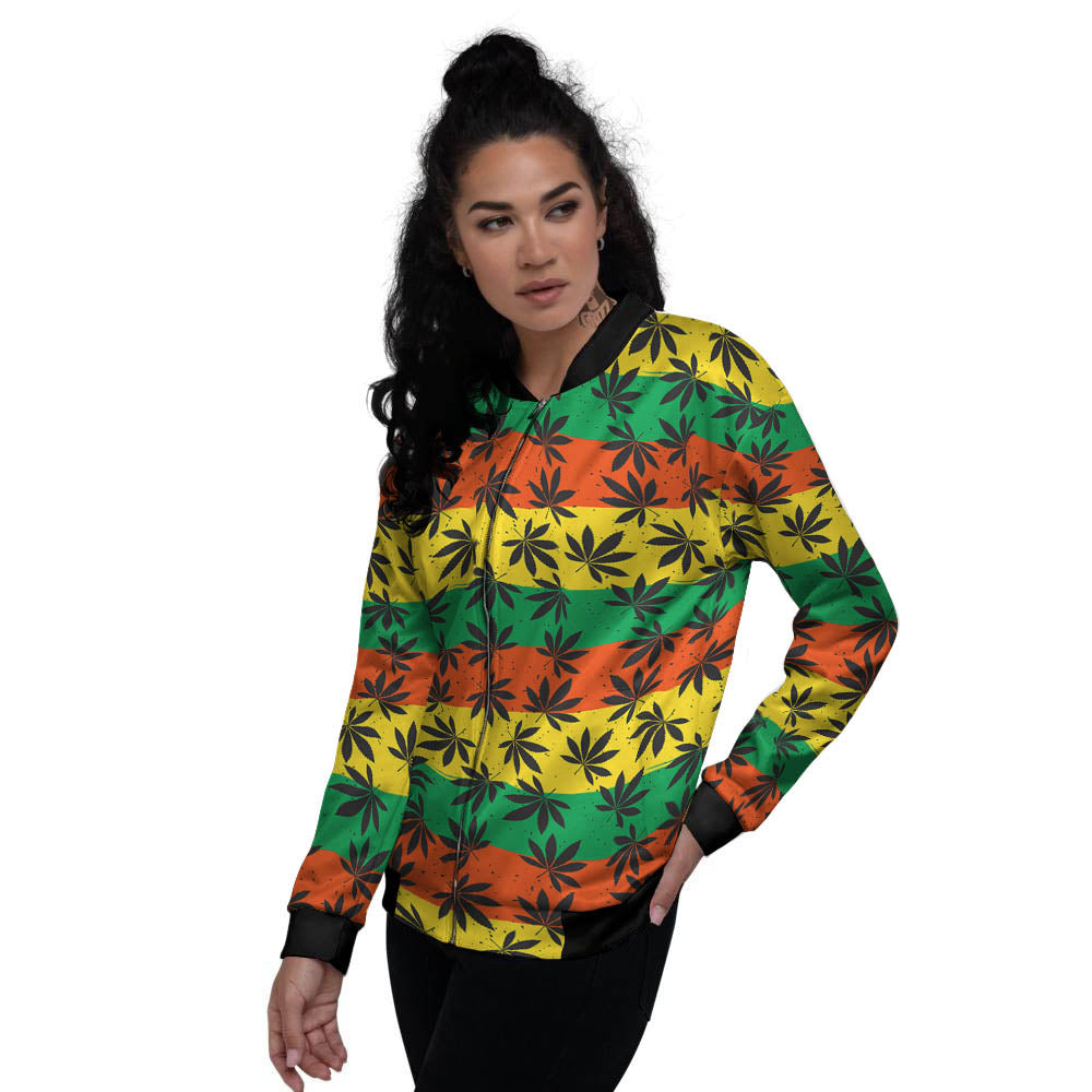 Reggae Hemp Leaves Classic Print Pattern Women's Bomber Jacket-grizzshop