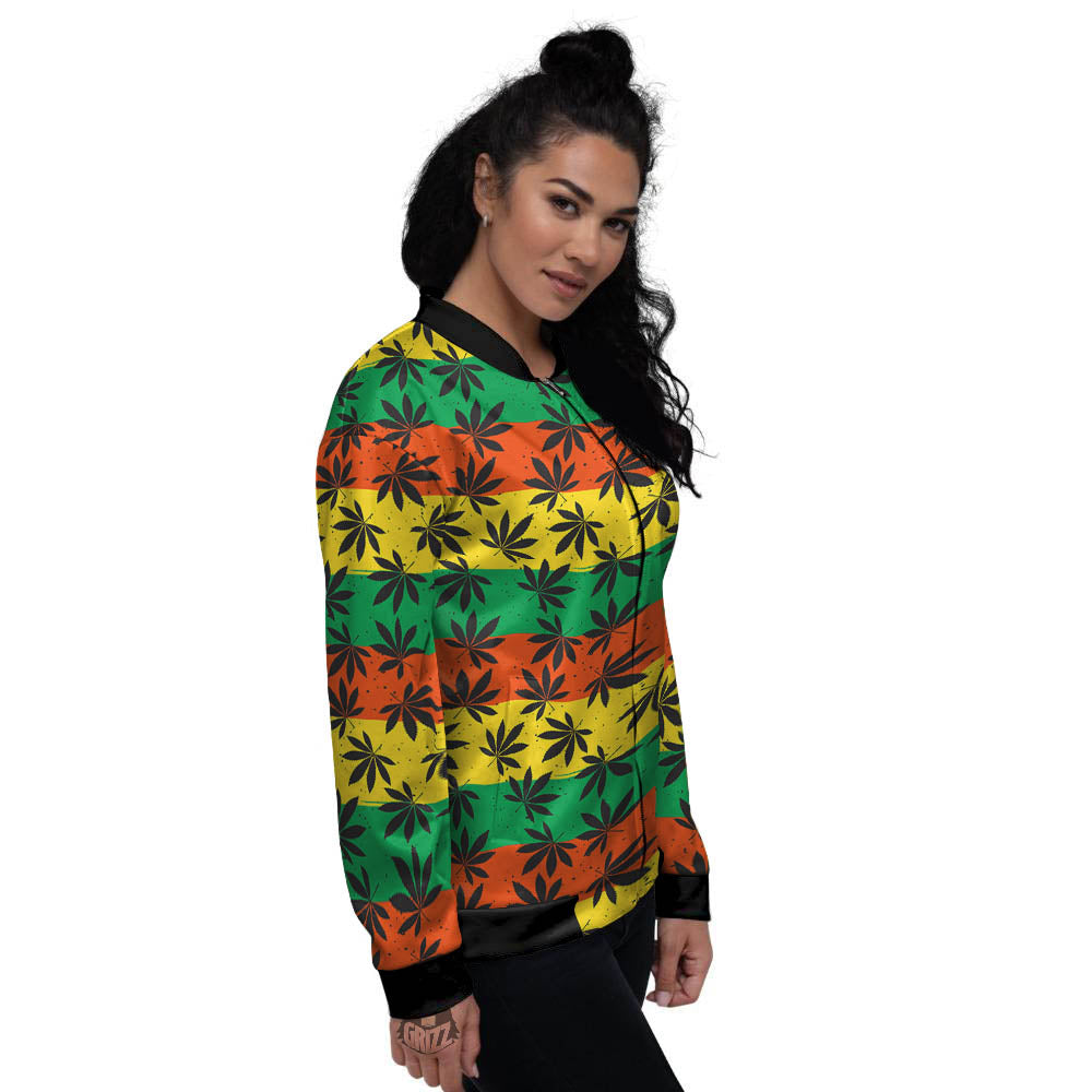 Reggae Hemp Leaves Classic Print Pattern Women's Bomber Jacket-grizzshop