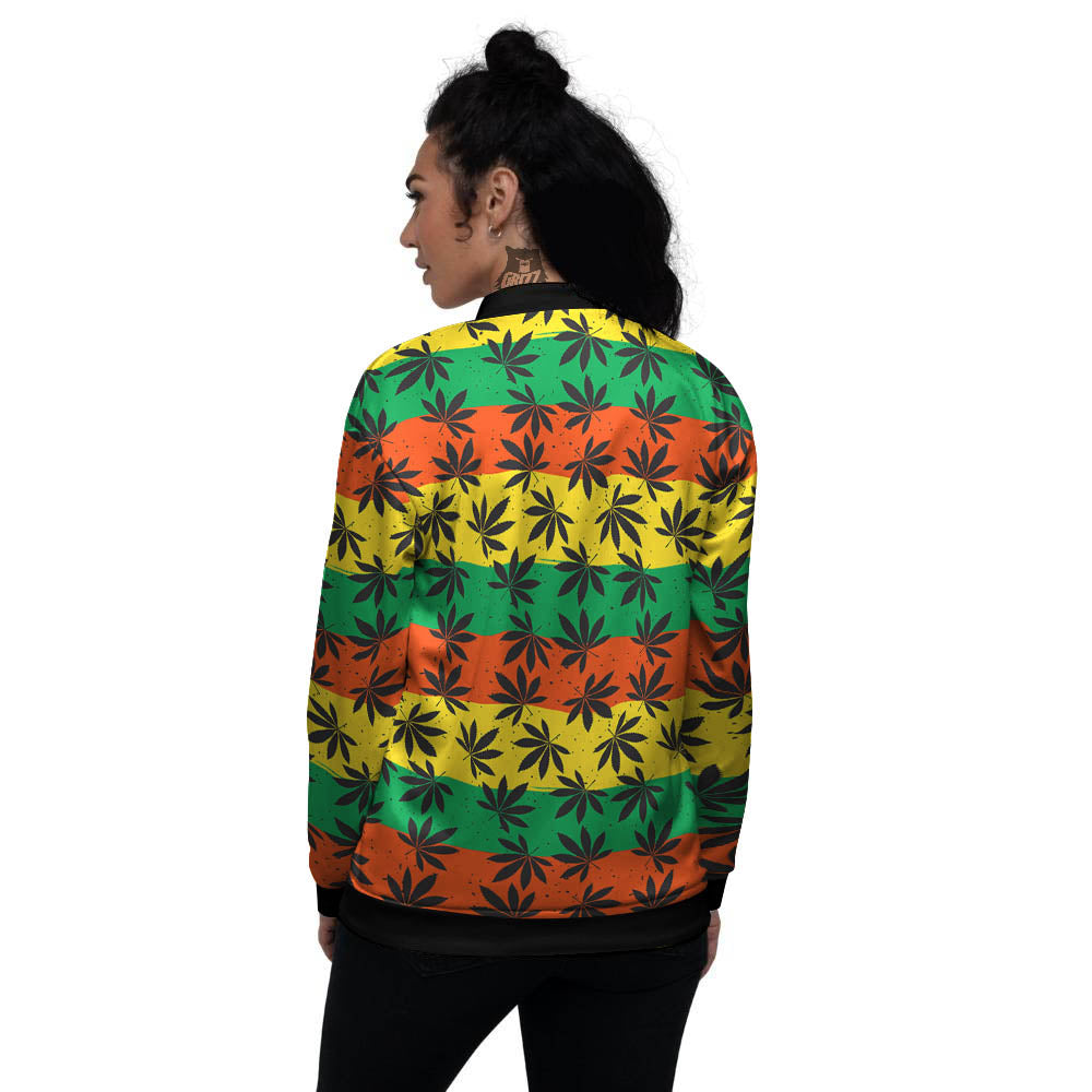 Reggae Hemp Leaves Classic Print Pattern Women's Bomber Jacket-grizzshop