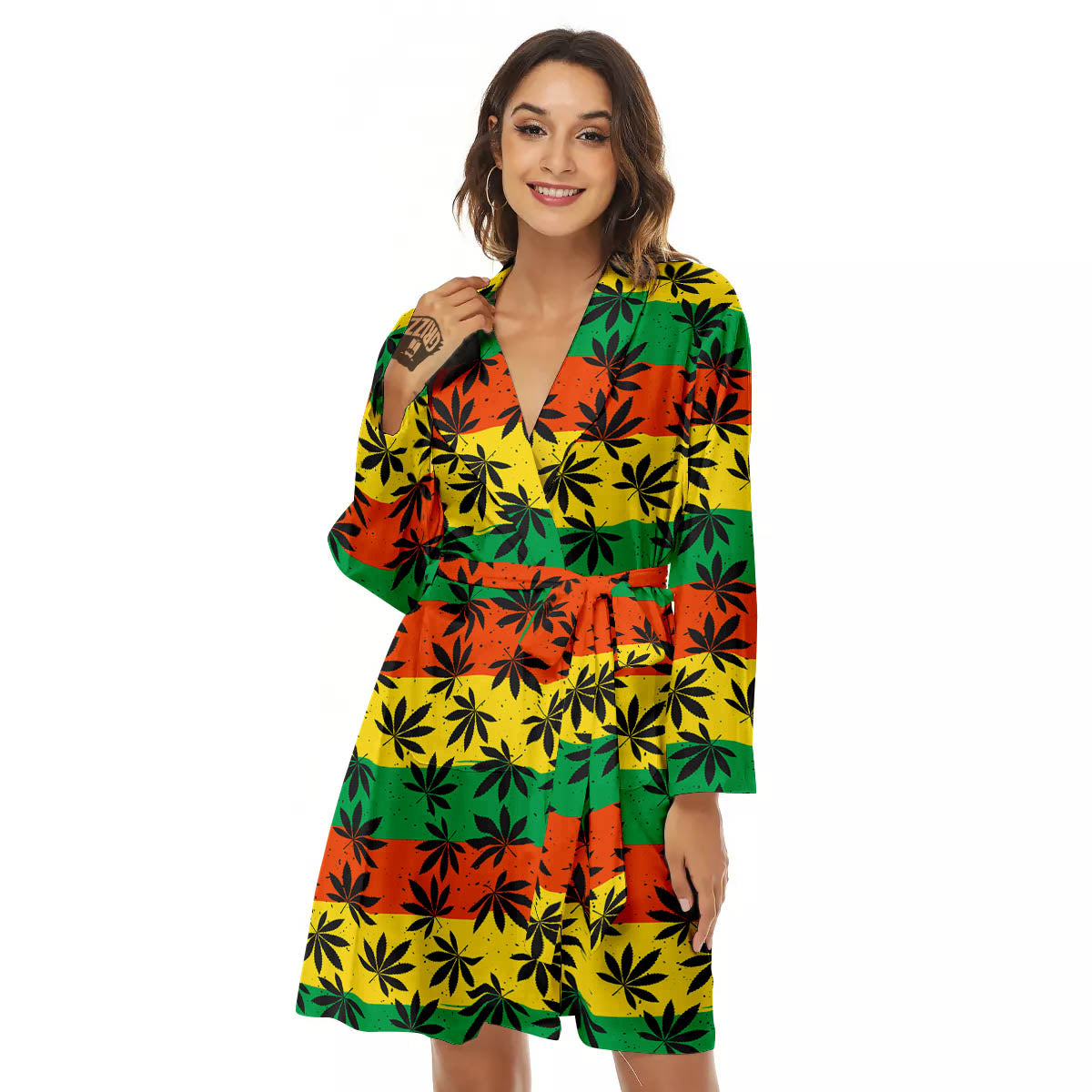 Reggae Hemp Leaves Classic Print Pattern Women's Robe-grizzshop