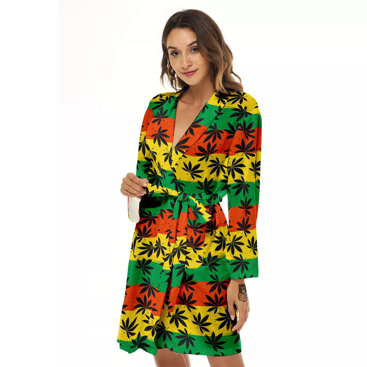 Reggae Hemp Leaves Classic Print Pattern Women's Robe-grizzshop