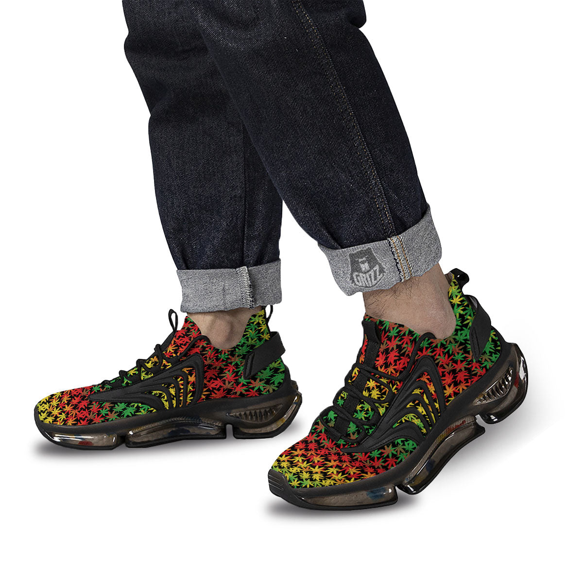 Reggae Hemp Leaves Print Pattern Black Gym Shoes-grizzshop