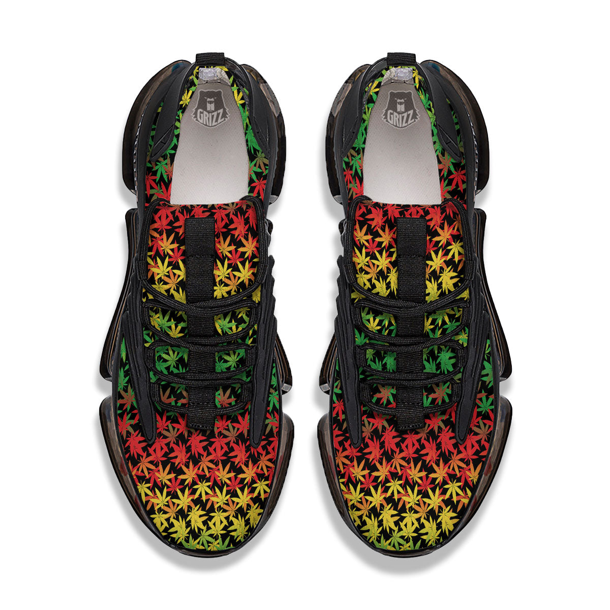 Reggae Hemp Leaves Print Pattern Black Gym Shoes-grizzshop