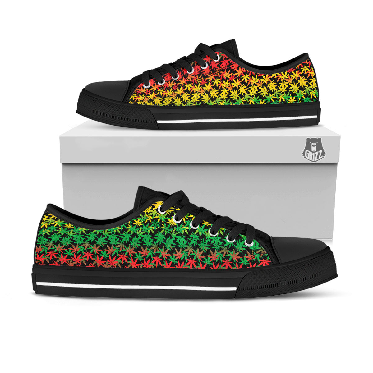 Reggae Hemp Leaves Print Pattern Black Low Top Shoes-grizzshop