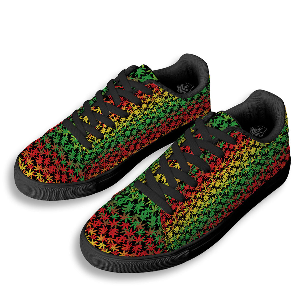 Reggae Hemp Leaves Print Pattern Black Low Top Sneakers-grizzshop