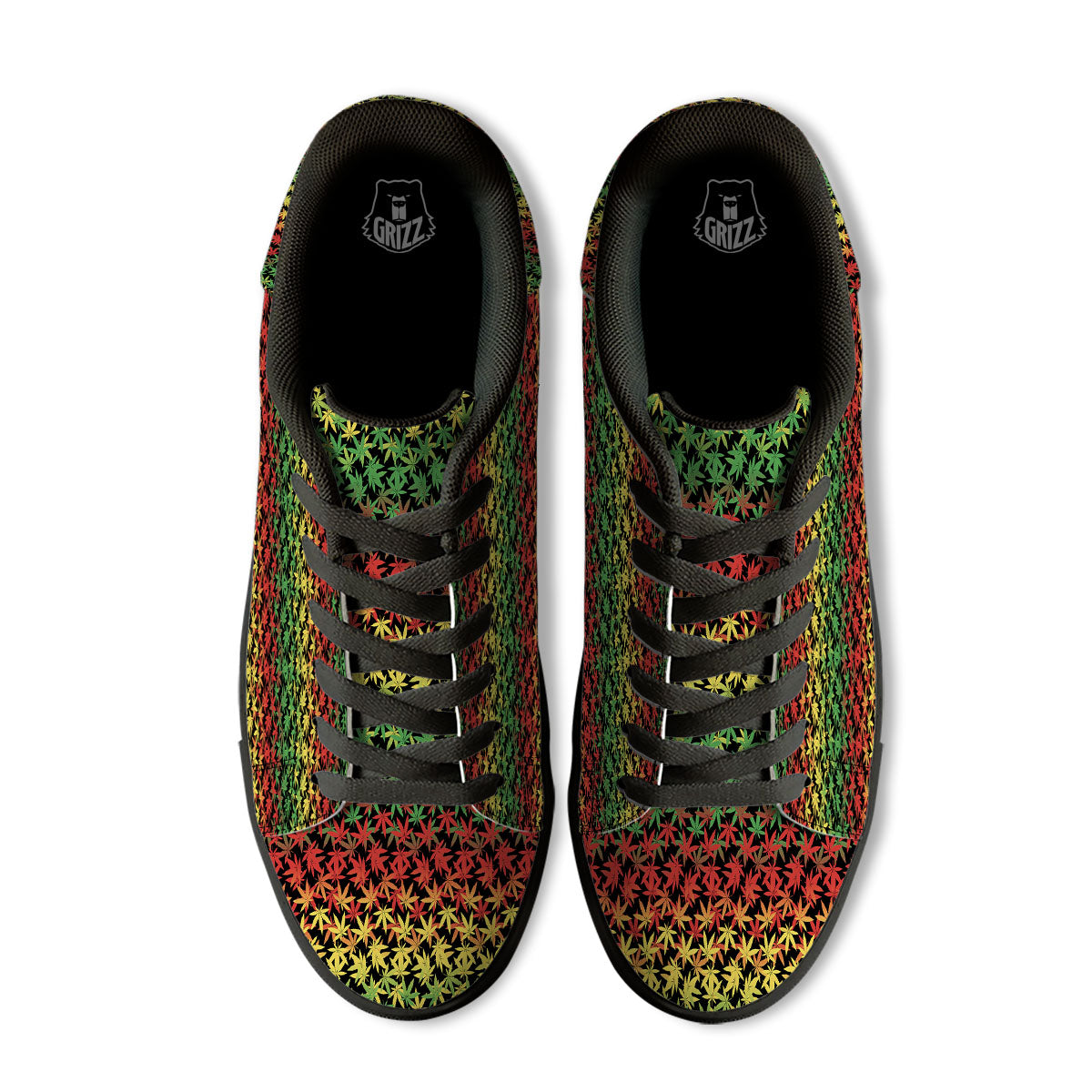 Reggae Hemp Leaves Print Pattern Black Low Top Sneakers-grizzshop