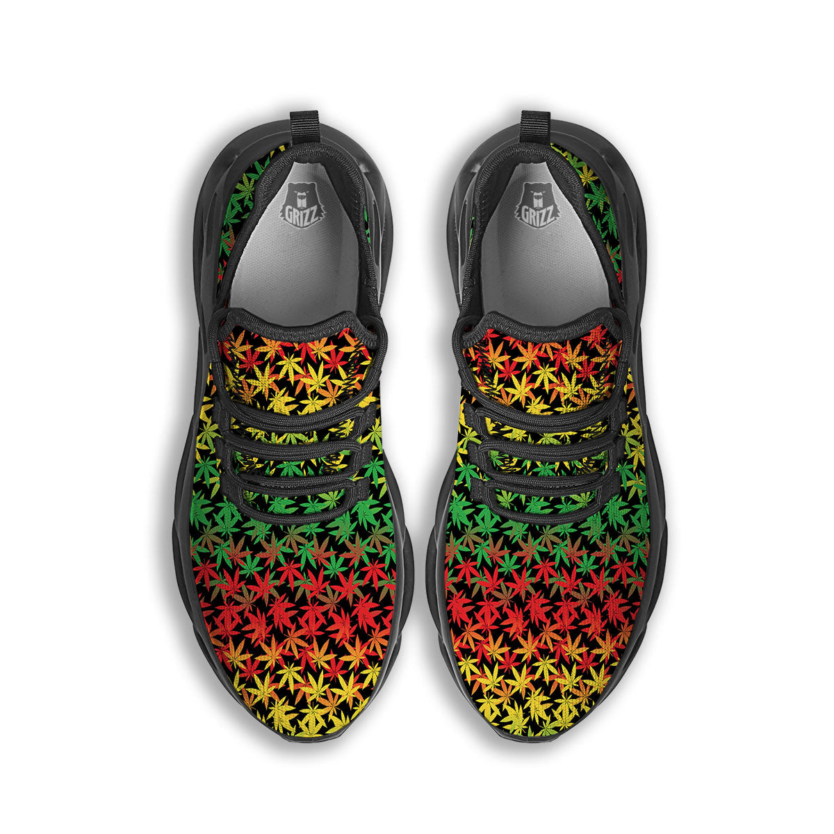 Reggae Hemp Leaves Print Pattern Black Running Shoes-grizzshop