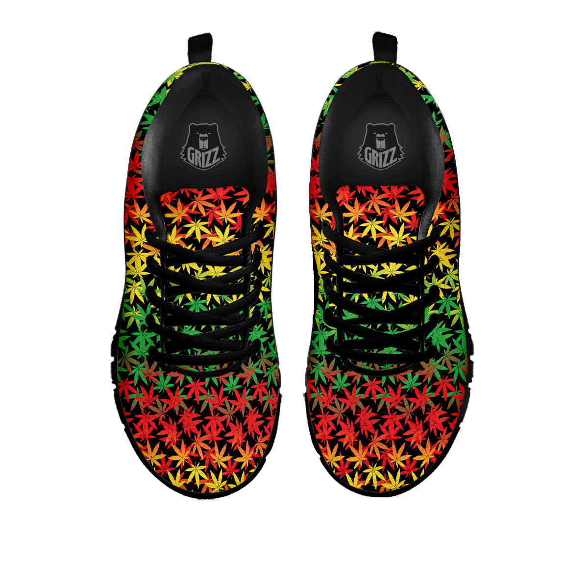 Reggae Hemp Leaves Print Pattern Black Sneaker-grizzshop