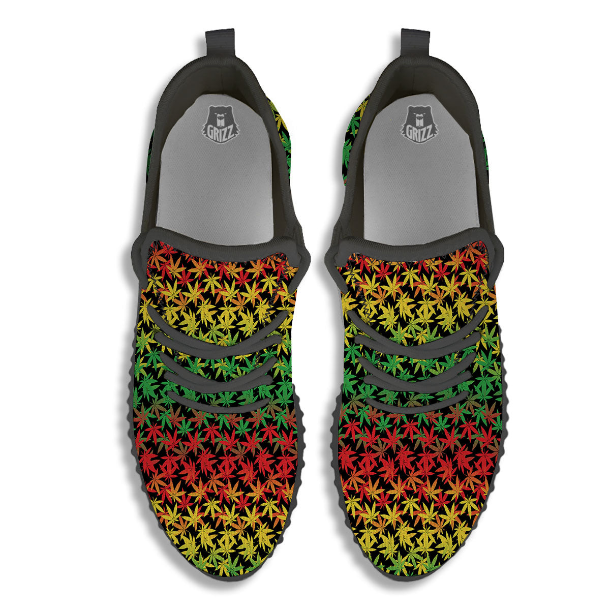 Reggae Hemp Leaves Print Pattern Black Walking Shoes-grizzshop