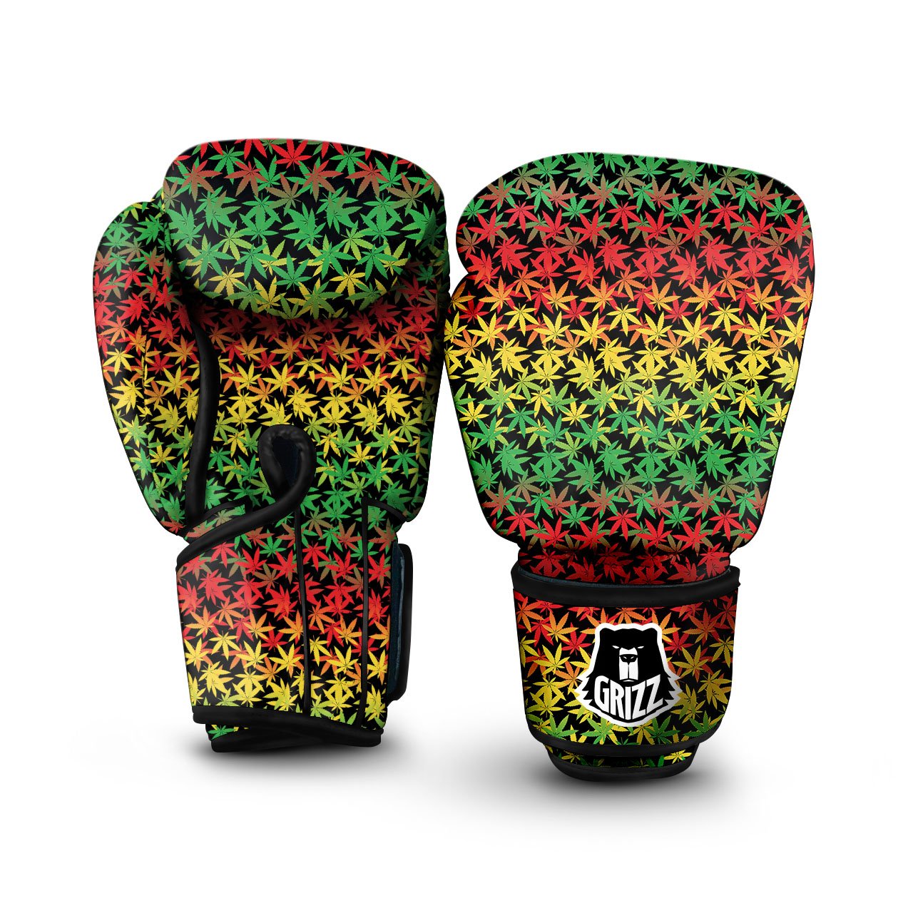 Reggae Hemp Leaves Print Pattern Boxing Gloves-grizzshop