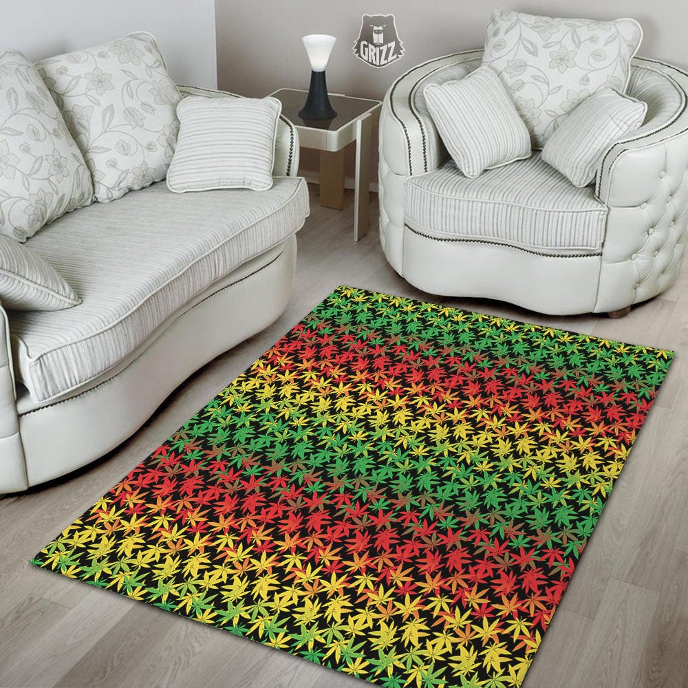 Reggae Hemp Leaves Print Pattern Floor Mat-grizzshop