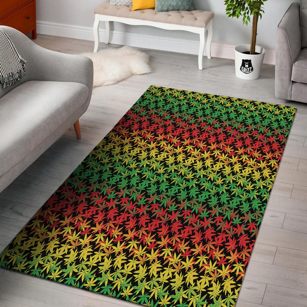 Reggae Hemp Leaves Print Pattern Floor Mat-grizzshop