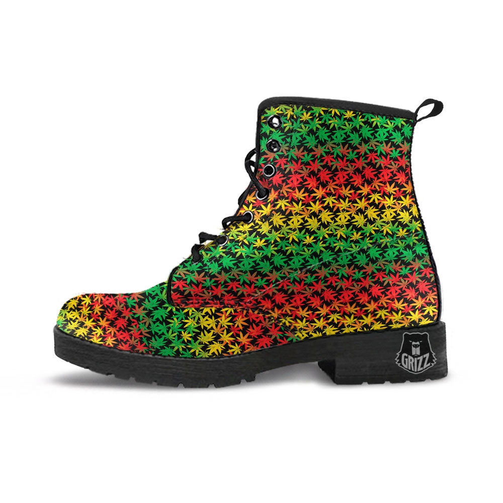 Reggae Hemp Leaves Print Pattern Leather Boots-grizzshop