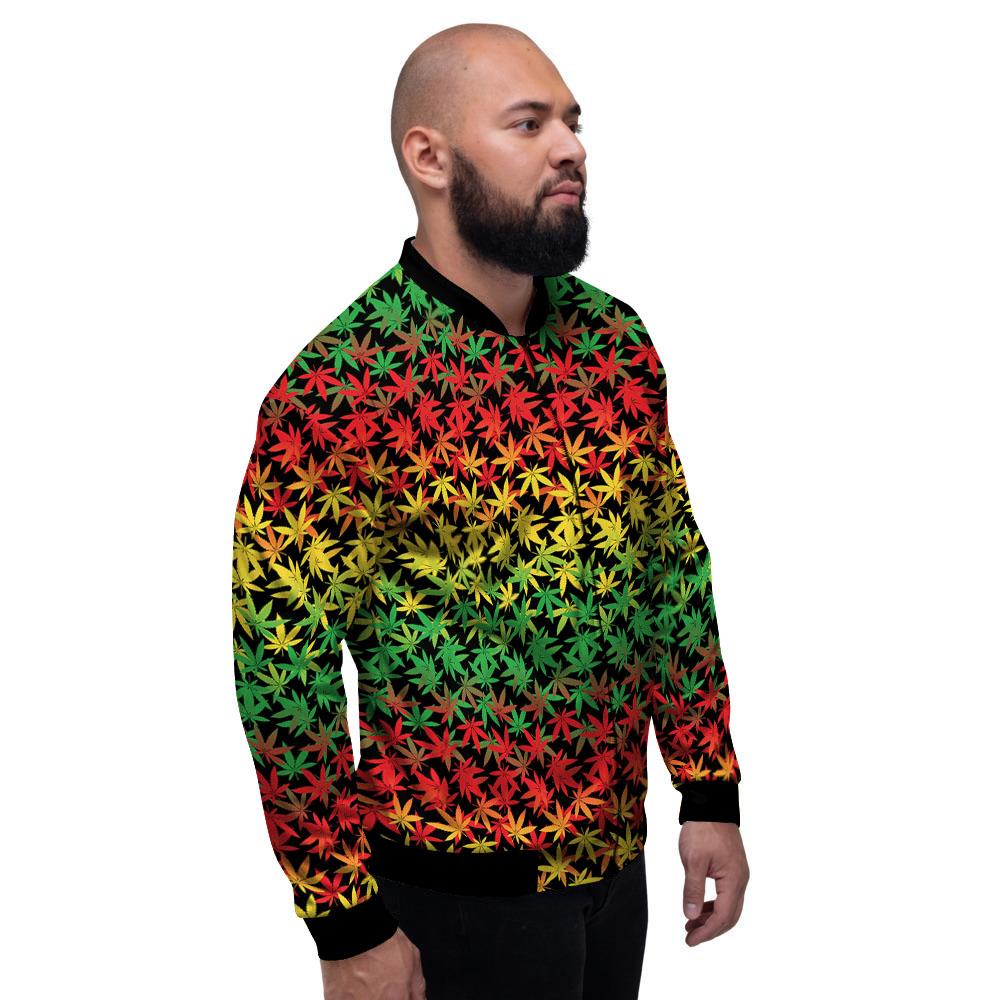 Reggae Hemp Leaves Print Pattern Men's Bomber Jacket-grizzshop