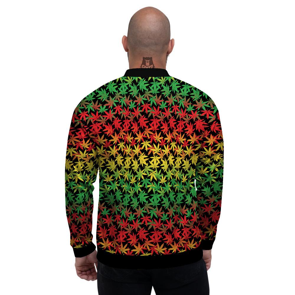 Reggae Hemp Leaves Print Pattern Men's Bomber Jacket-grizzshop