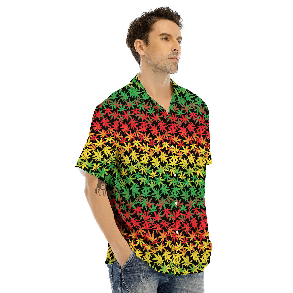 Reggae Hemp Leaves Print Pattern Men's Hawaiian Shirt-grizzshop
