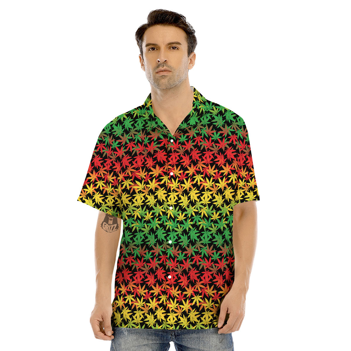 Reggae Hemp Leaves Print Pattern Men's Hawaiian Shirt-grizzshop
