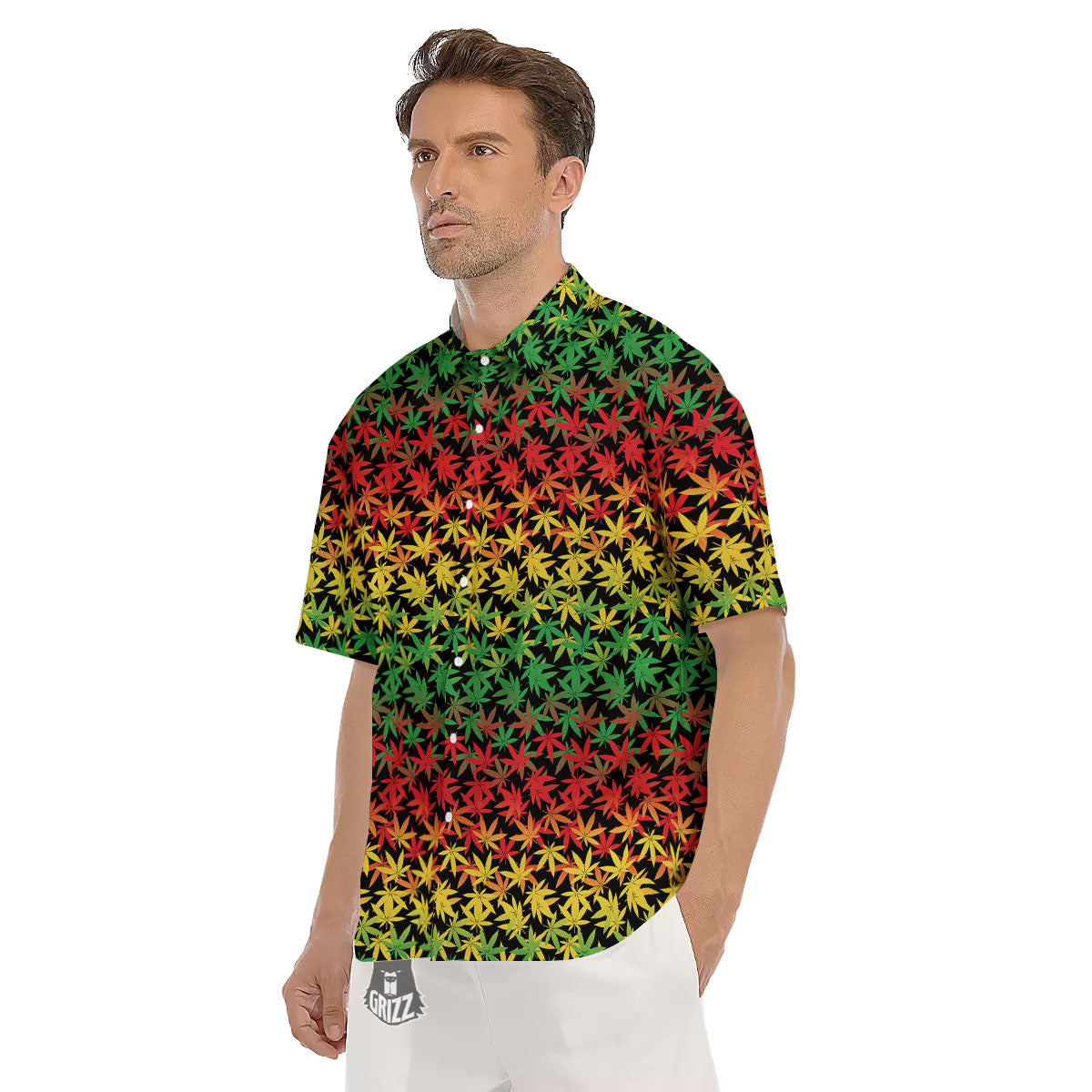 Reggae Hemp Leaves Print Pattern Men's Short Sleeve Shirts-grizzshop