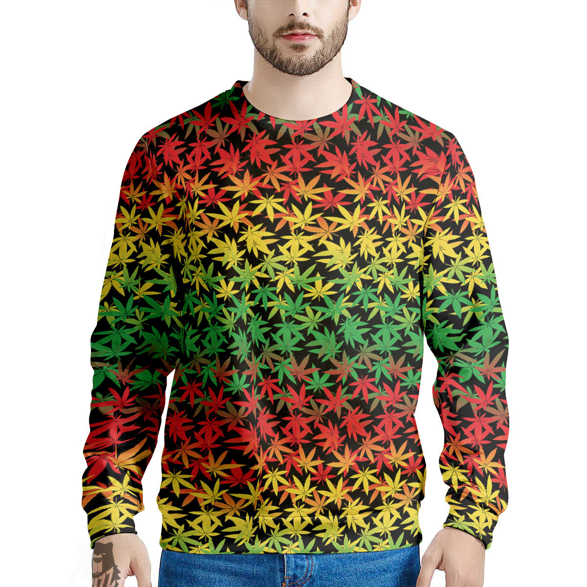 Reggae Hemp Leaves Print Pattern Men's Sweatshirt-grizzshop