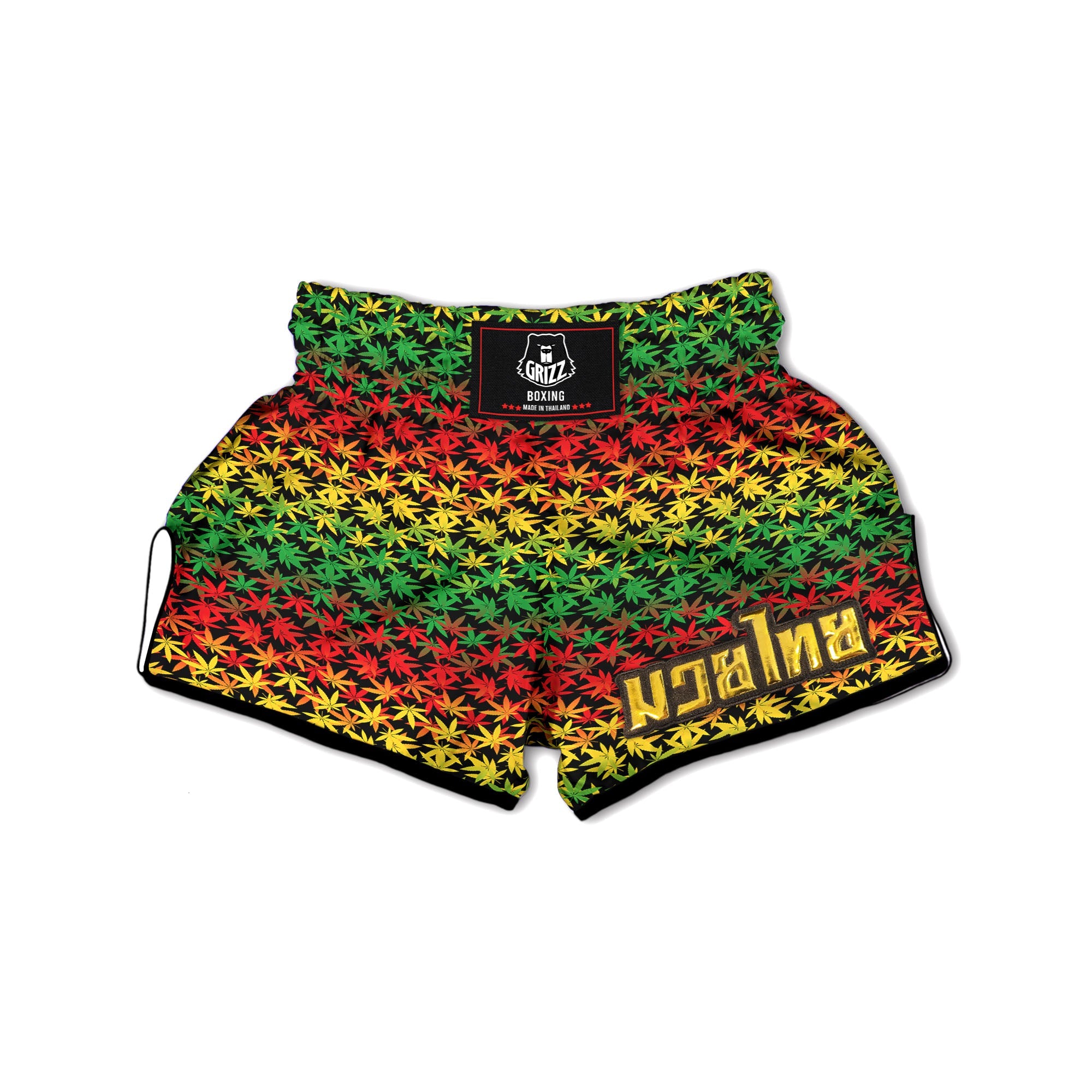 Reggae Hemp Leaves Print Pattern Muay Thai Boxing Shorts-grizzshop