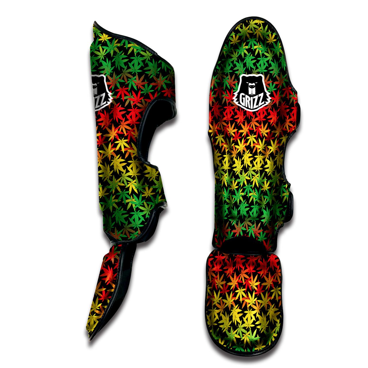 Reggae Hemp Leaves Print Pattern Muay Thai Shin Guards-grizzshop