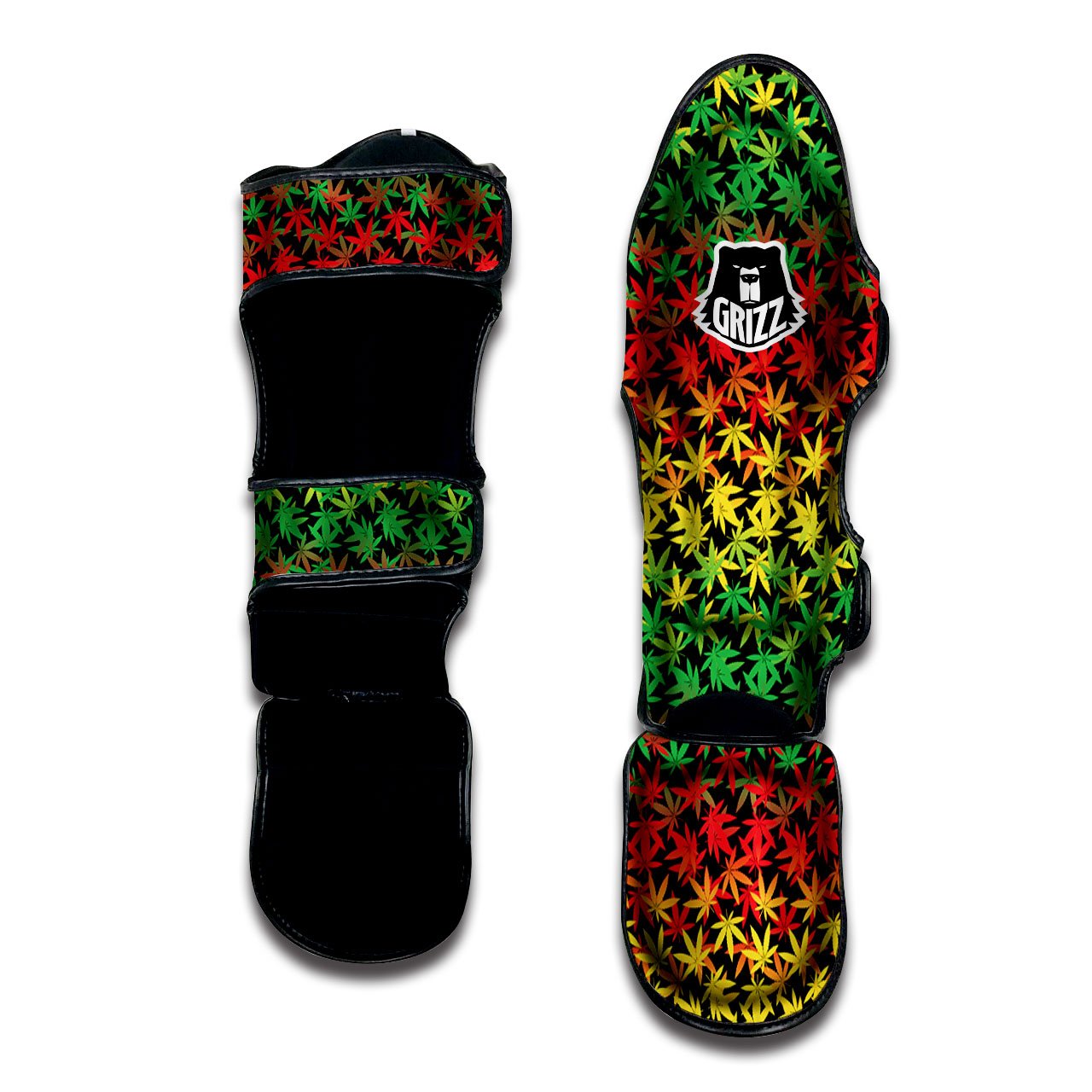 Reggae Hemp Leaves Print Pattern Muay Thai Shin Guards-grizzshop