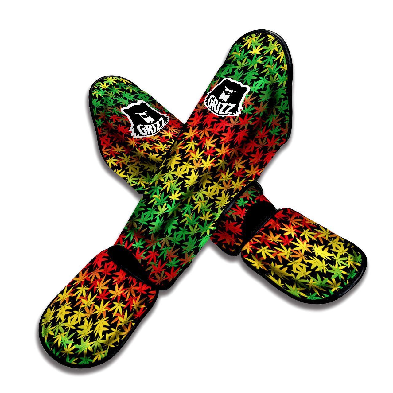 Reggae Hemp Leaves Print Pattern Muay Thai Shin Guards-grizzshop