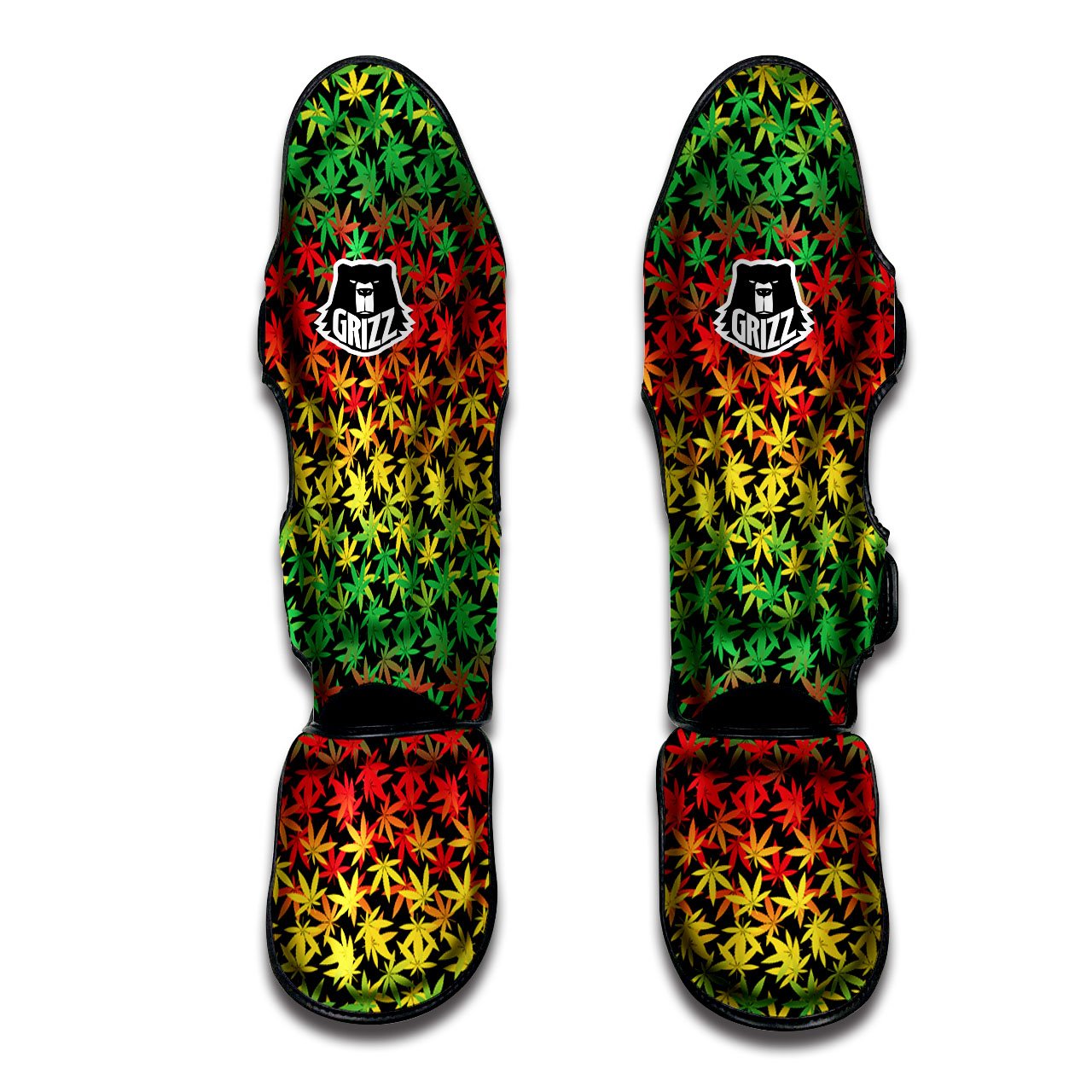 Reggae Hemp Leaves Print Pattern Muay Thai Shin Guards-grizzshop