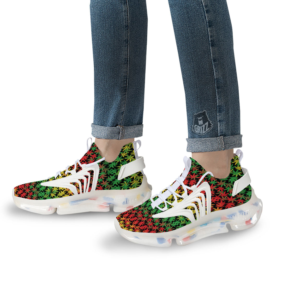 Reggae Hemp Leaves Print Pattern White Gym Shoes-grizzshop