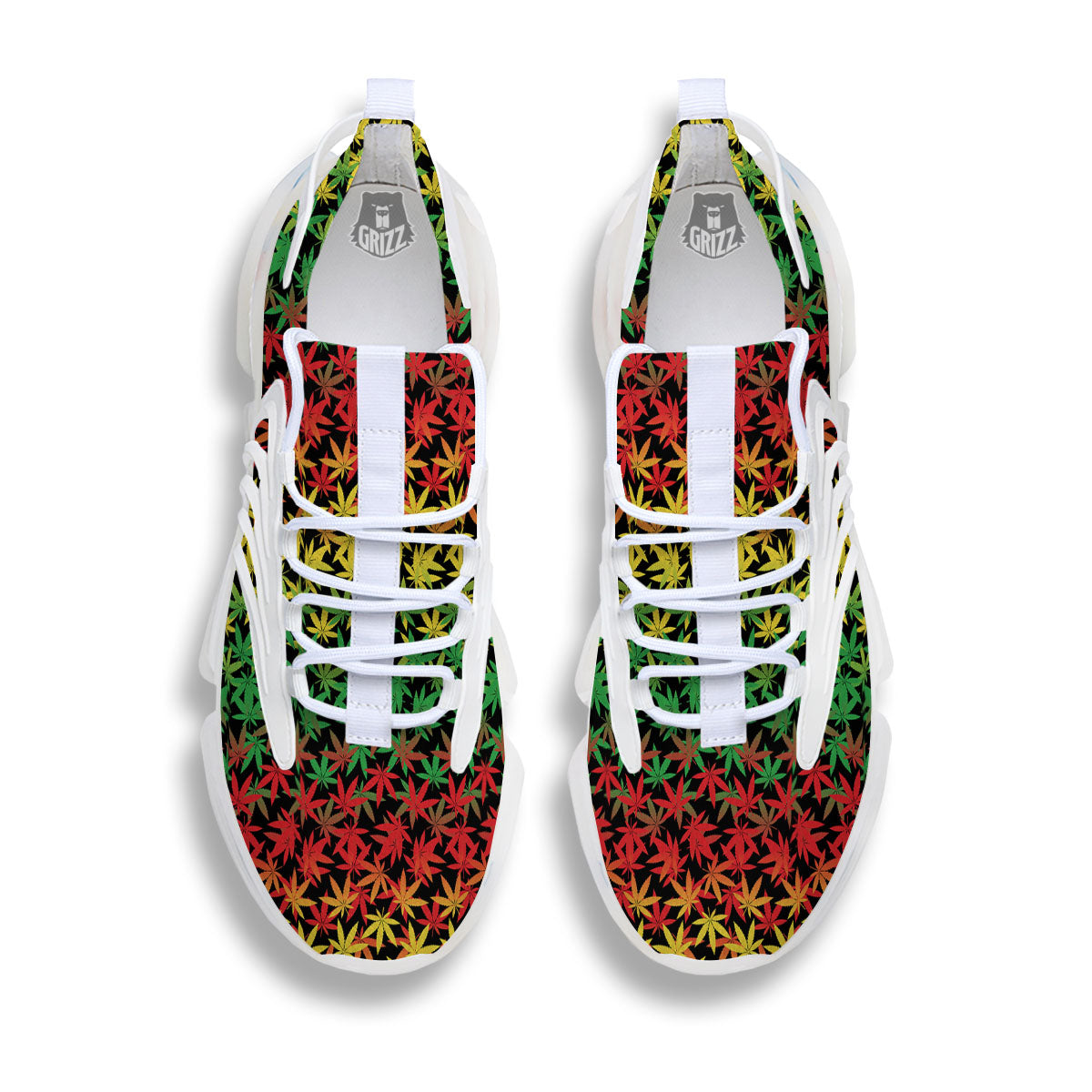Reggae Hemp Leaves Print Pattern White Gym Shoes-grizzshop