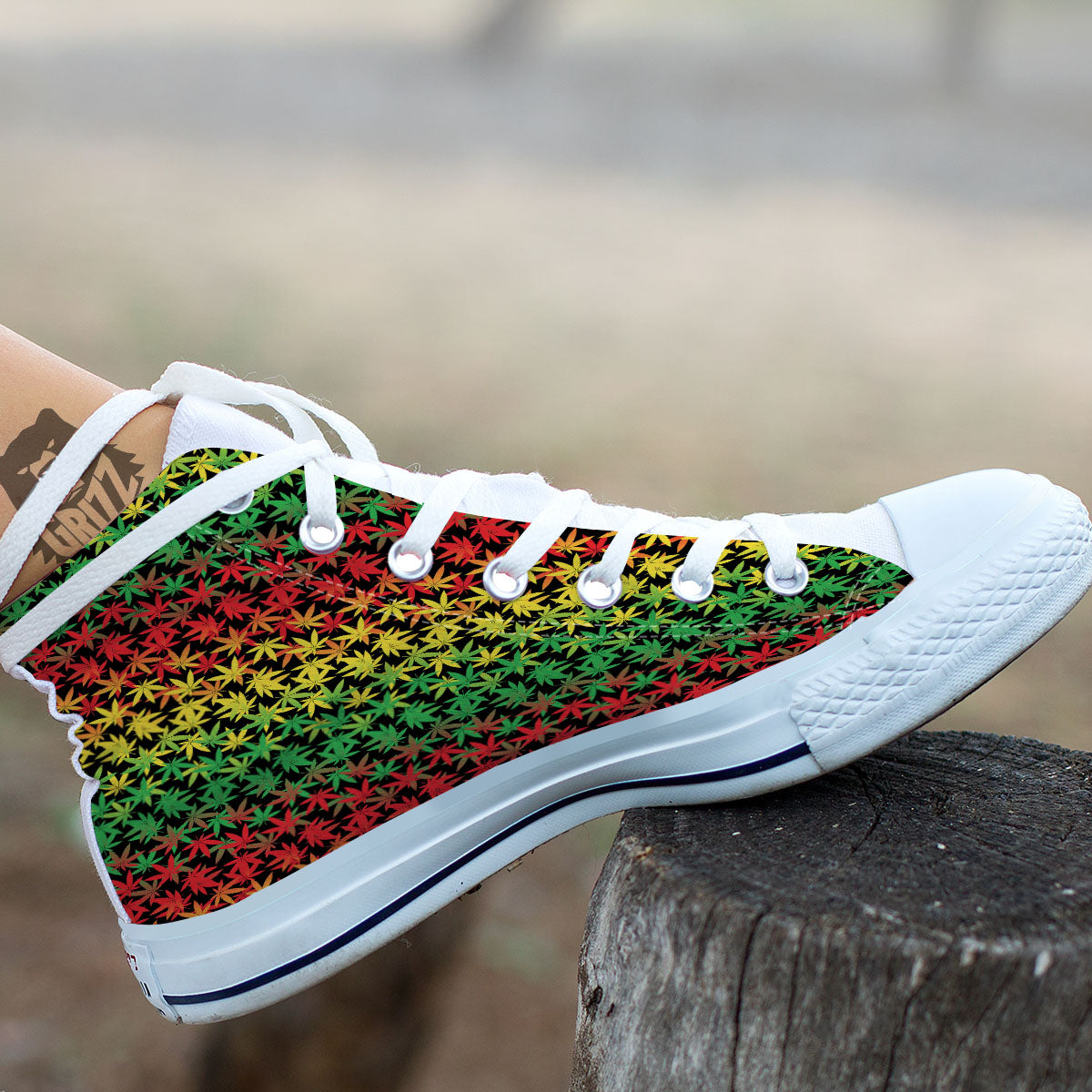 Reggae Hemp Leaves Print Pattern White High Top Shoes-grizzshop