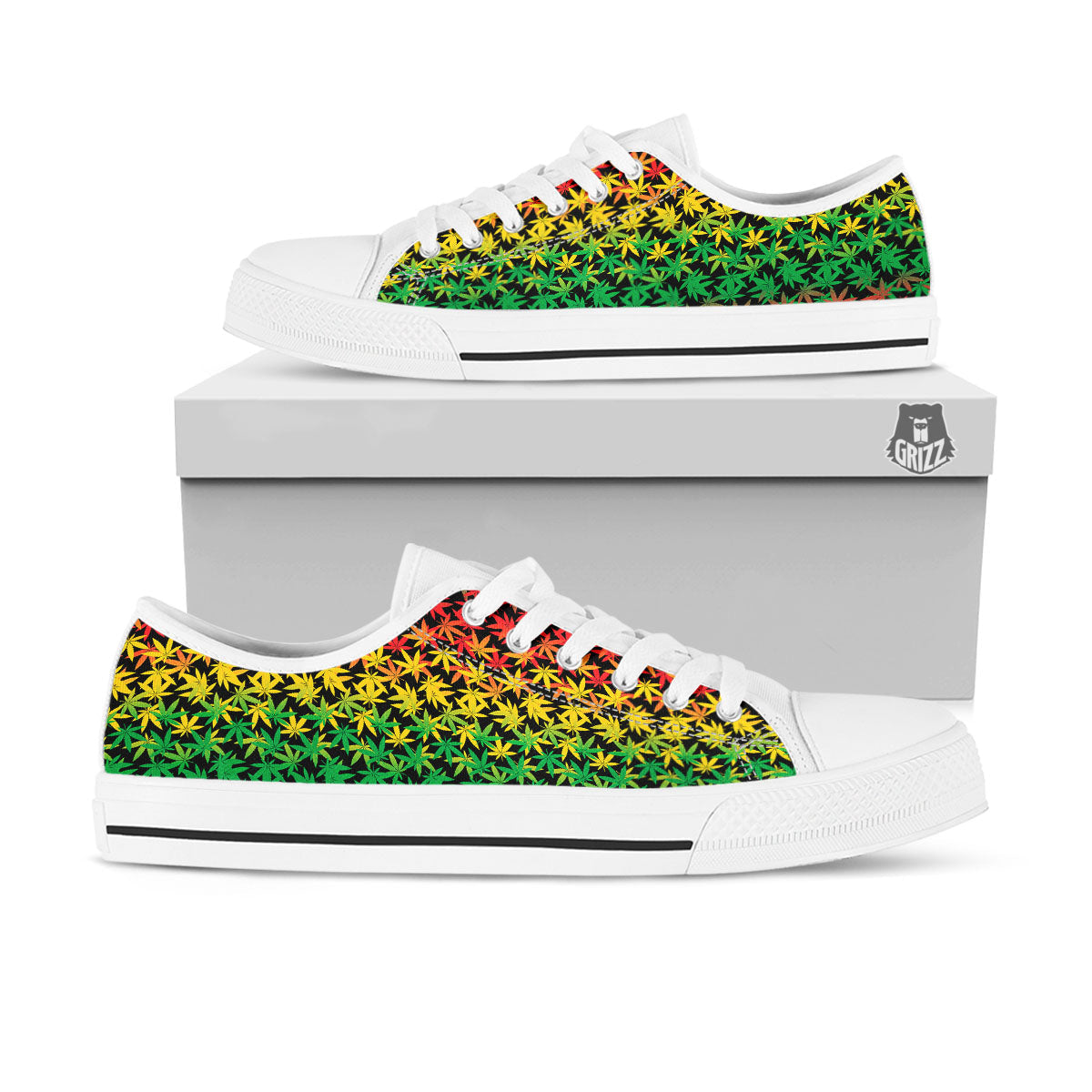 Reggae Hemp Leaves Print Pattern White Low Top Shoes-grizzshop