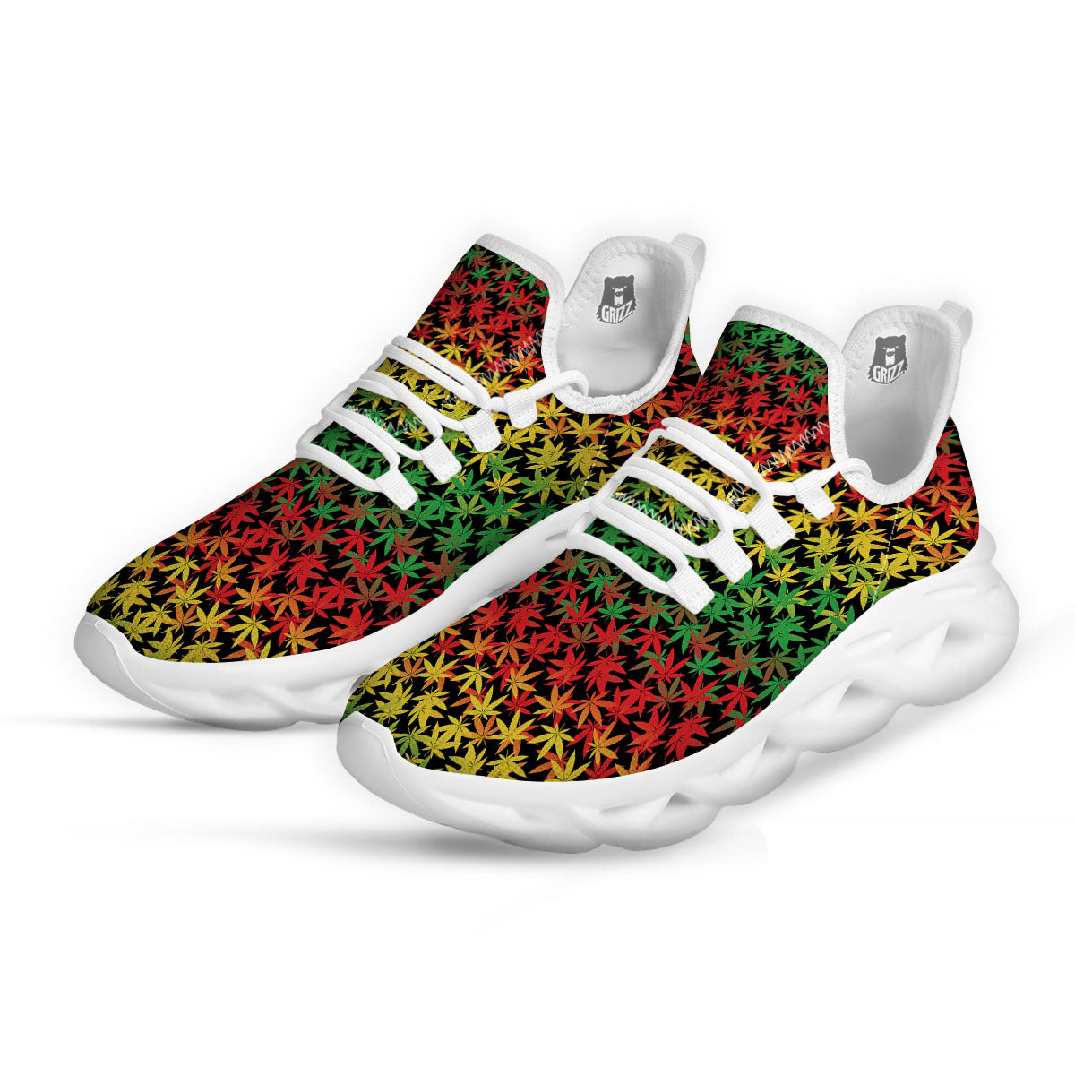 Reggae Hemp Leaves Print Pattern White Running Shoes-grizzshop