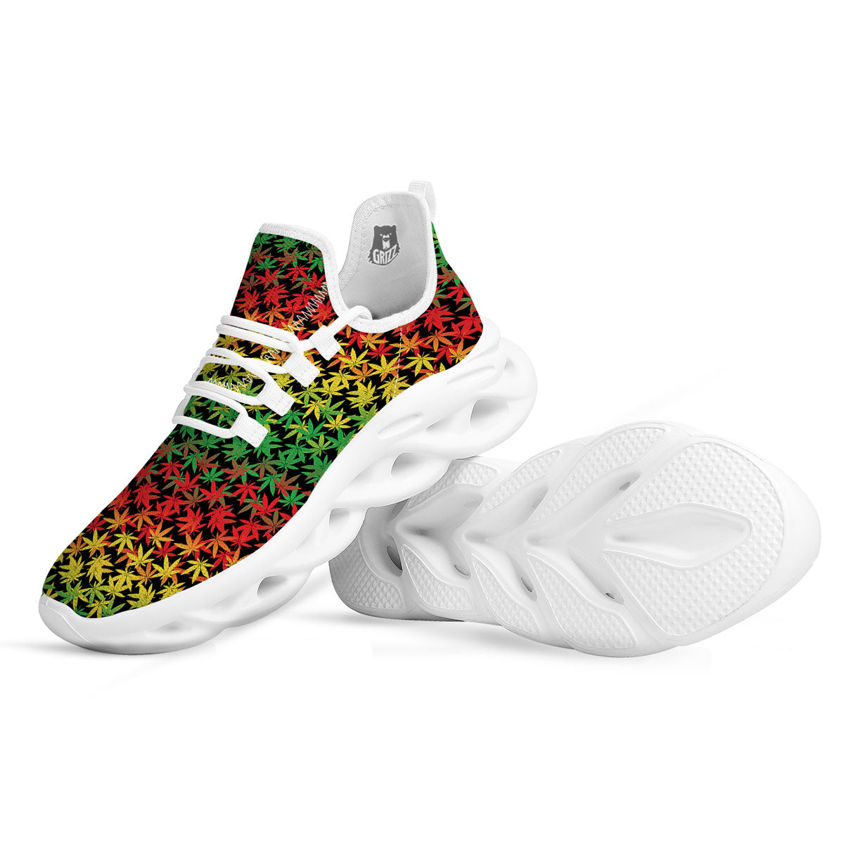 Reggae Hemp Leaves Print Pattern White Running Shoes-grizzshop