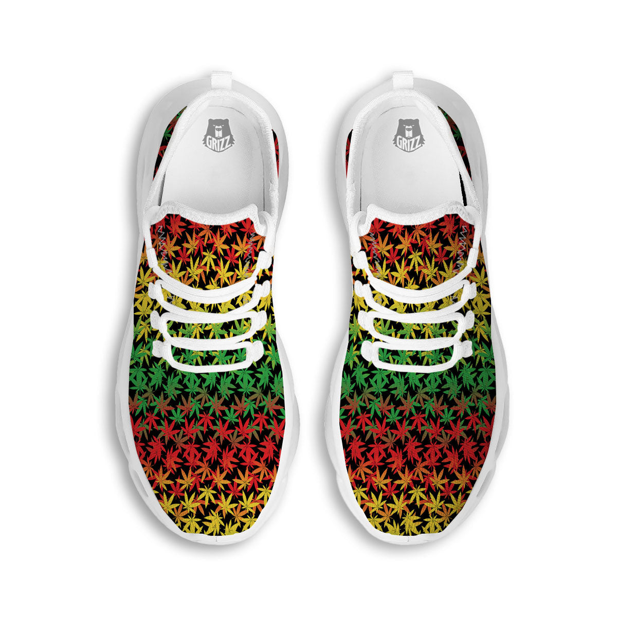 Reggae Hemp Leaves Print Pattern White Running Shoes-grizzshop