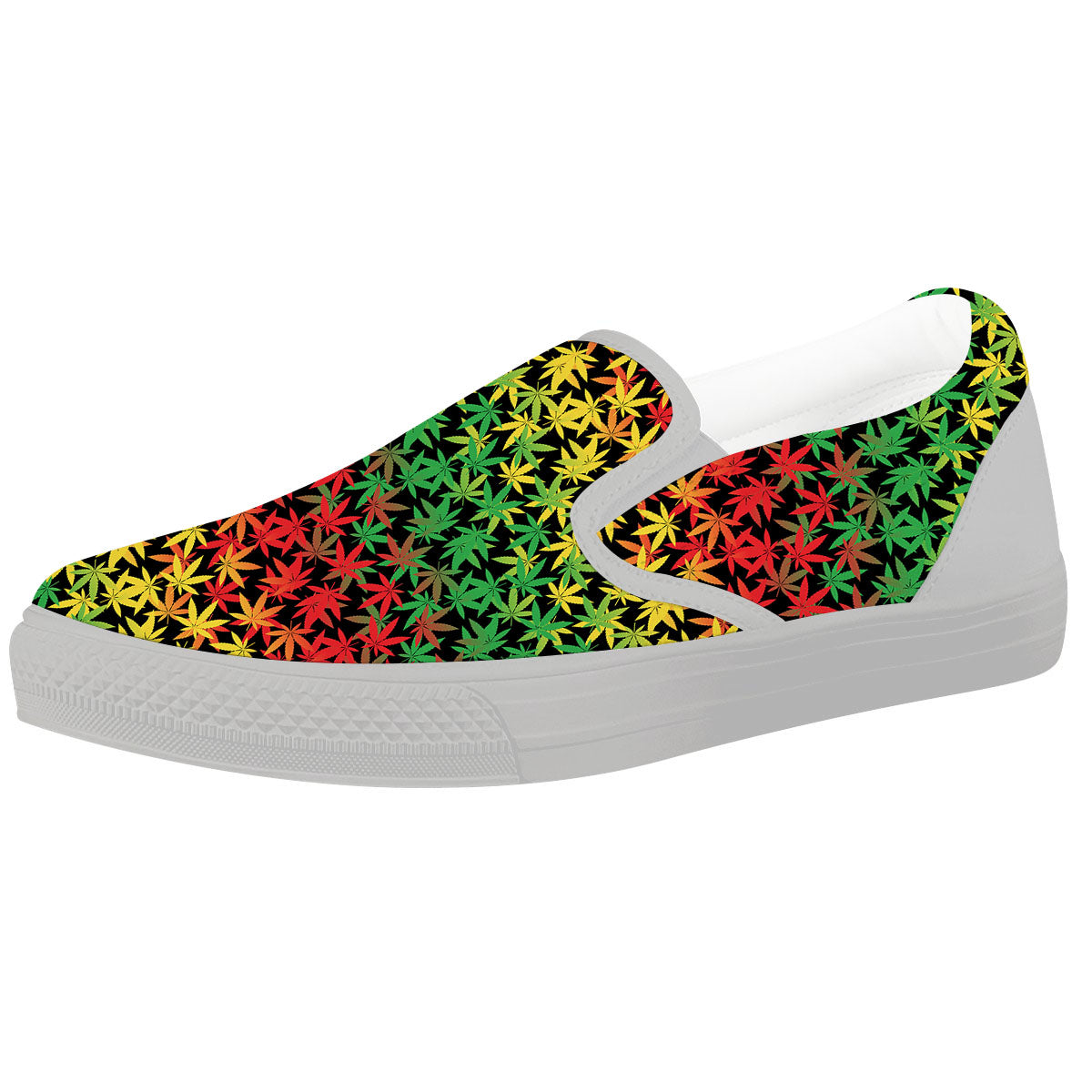 Reggae Hemp Leaves Print Pattern White Slip On Shoes-grizzshop